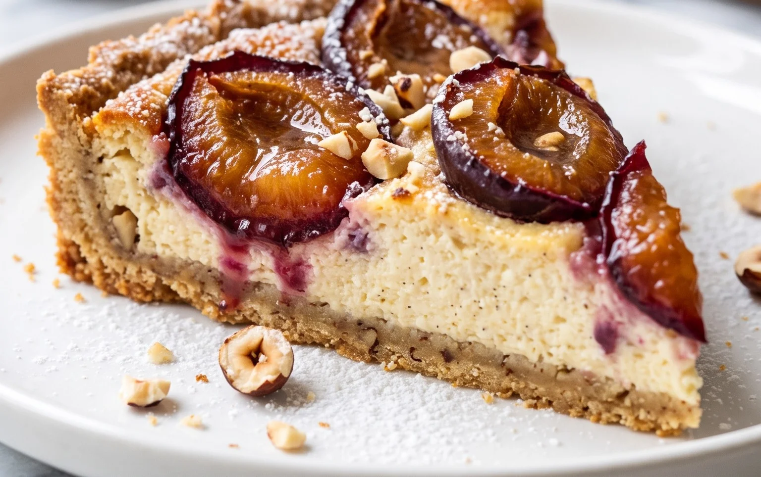 Zwetschgen-Topfenkuchen mit Nuss-Mürbteig