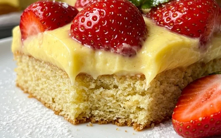 Erdbeerkuchen vom Blech mit Pudding