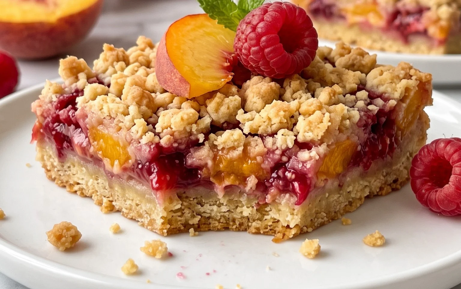 Peach & Raspberry Crumb Bars